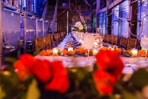 Long wedding table in winery