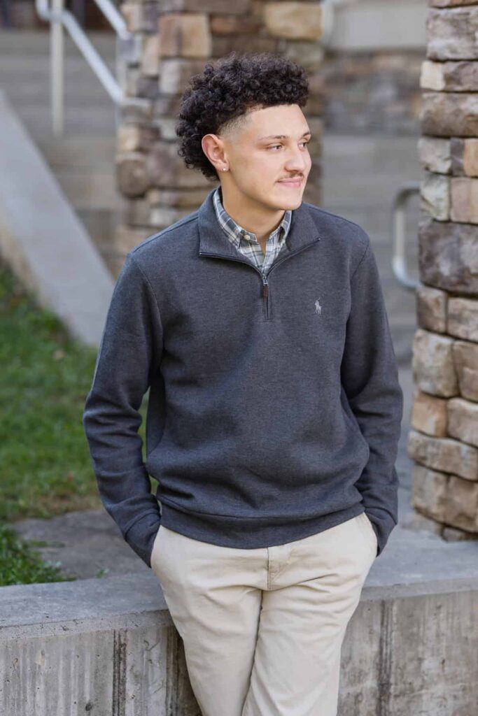 high school senior boy looking away from the camera